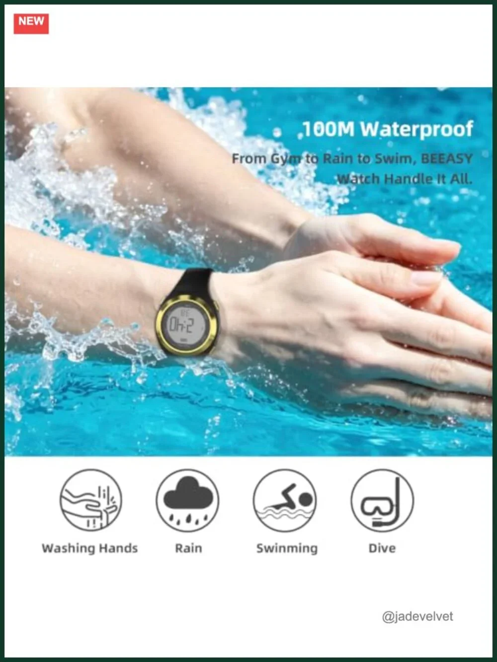 Women's Slim Digital Watch 100M Waterproof Resin Strap
